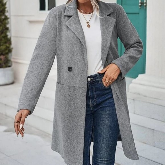 Double Button With Pocket Coat Overcoat Gray - Picture 3 of 6